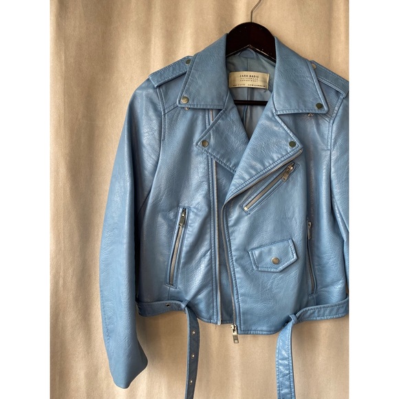 Zara Pale Blue Faux Leather Jacket - Picture 5 of 10